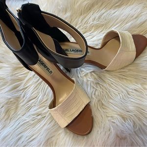 Karl Lagerfeld Snake Skin Ankle Zip Stiletto Heels Size 8 Color Block Heels